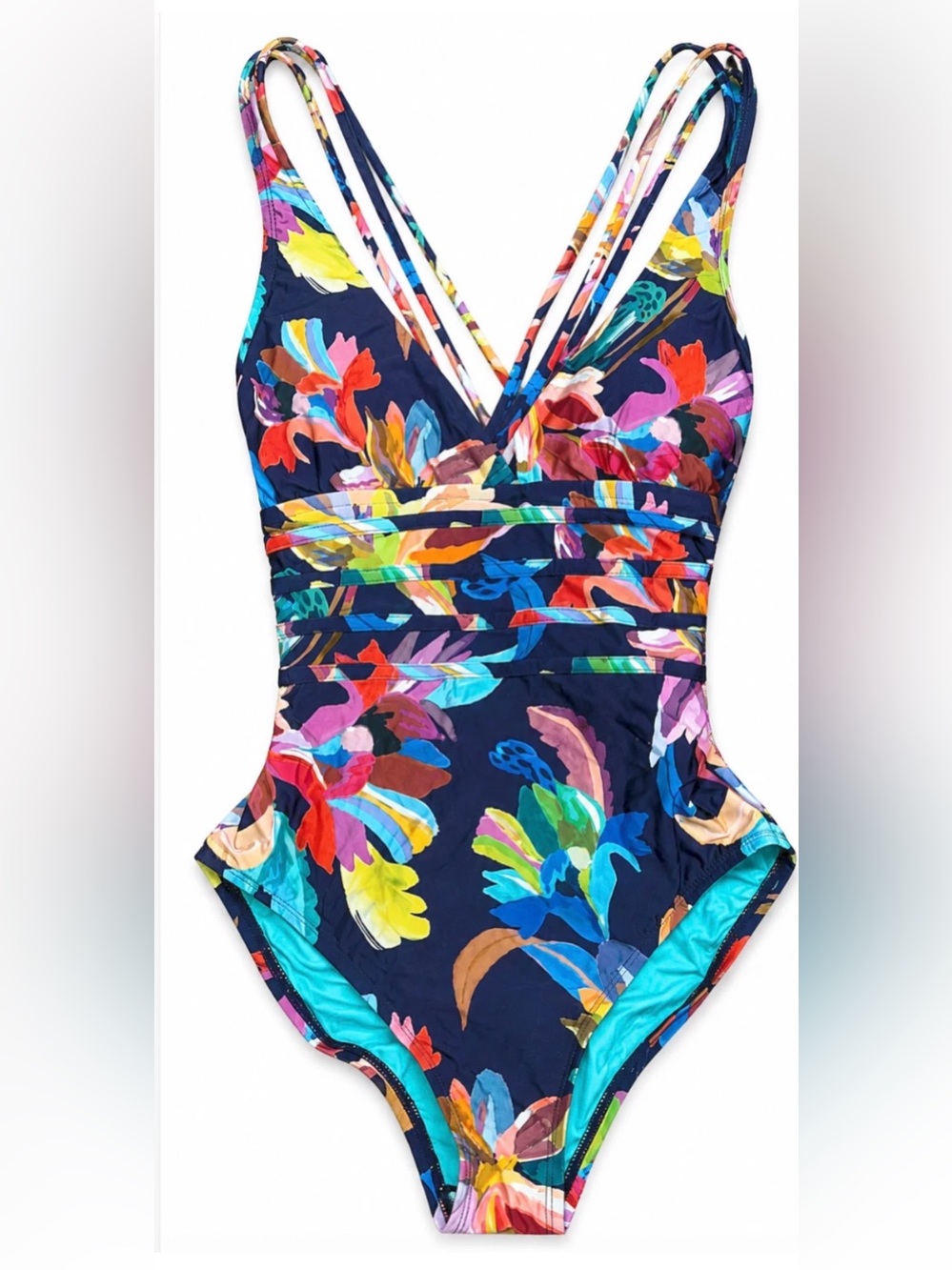 NWT LA BLANCA BY THE SEA CROSS BACK MULTI STRAP FLORAL ONE PIECE SWIMSUIT SZ 4